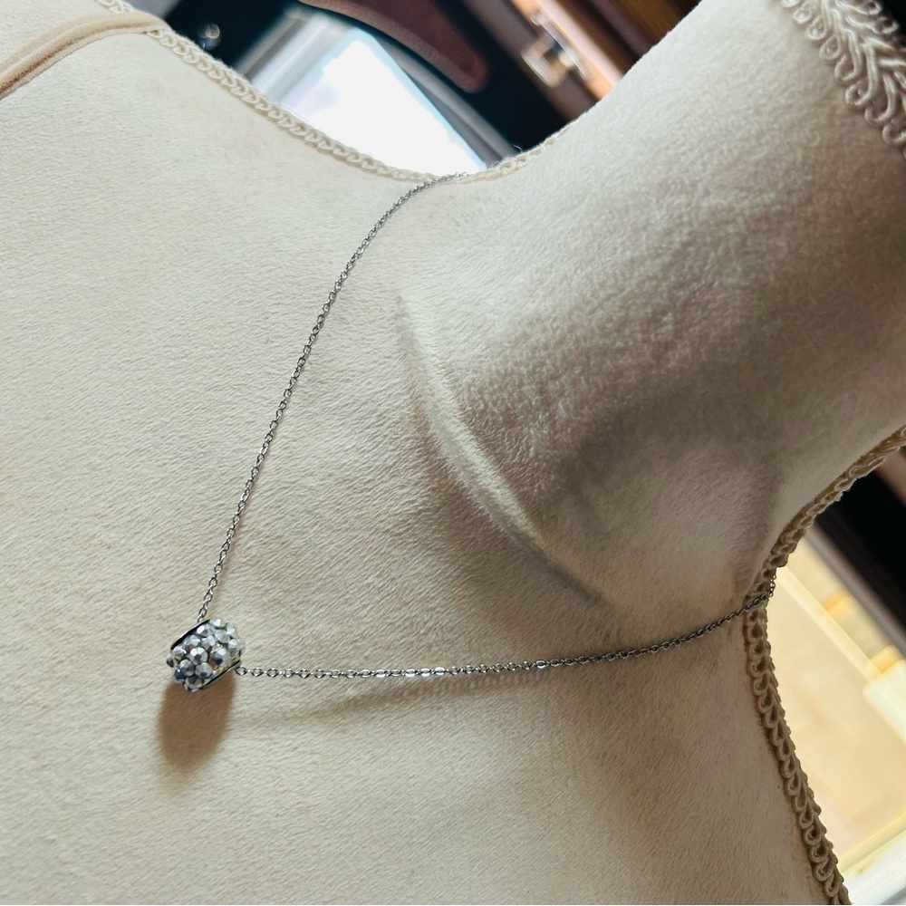 Handcrafted silver crystal charm slider on chain necklace